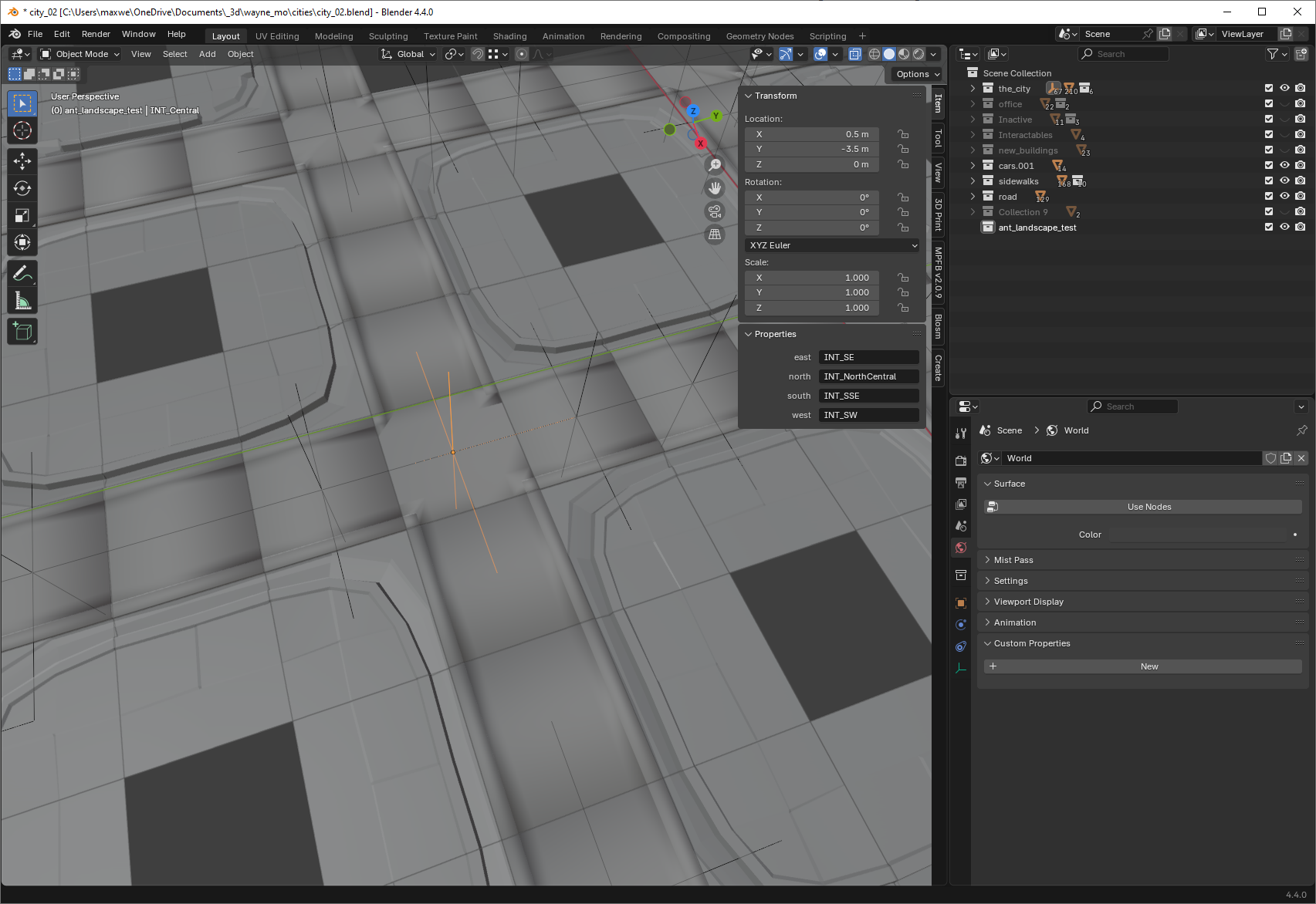 Blender scene with path node markers