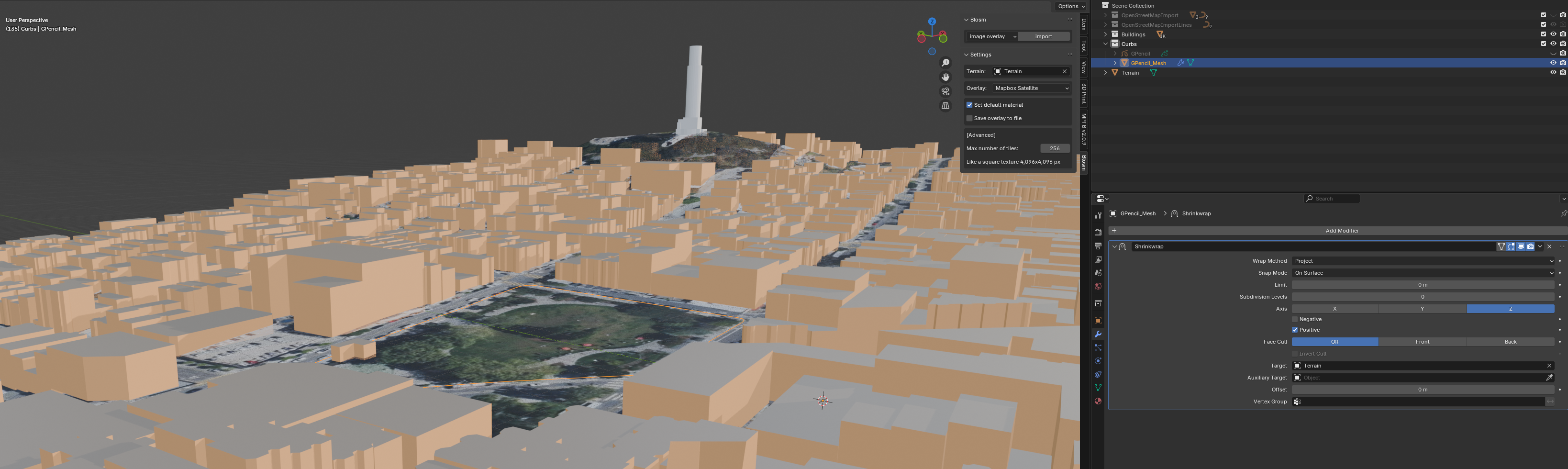 North Beach Buildings and Topography with BLOSM + USGS