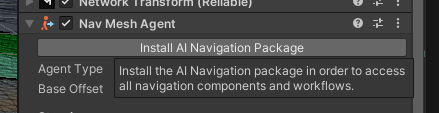 Unity package manager installing the AI Navigation tools