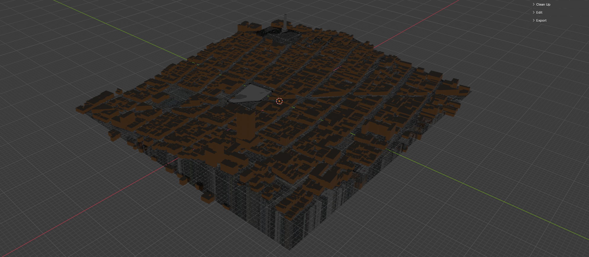 Low-poly render of North Beach, San Francisco, with buildings set on USGS terrain